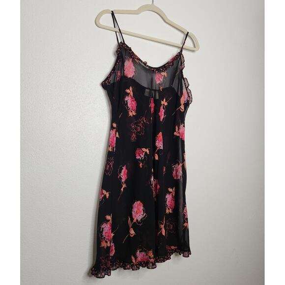 Vintage Gilligan O'Malley Large Sheer Black Floral Slip Dress Boho Fairy Goth - Picture 2 of 6